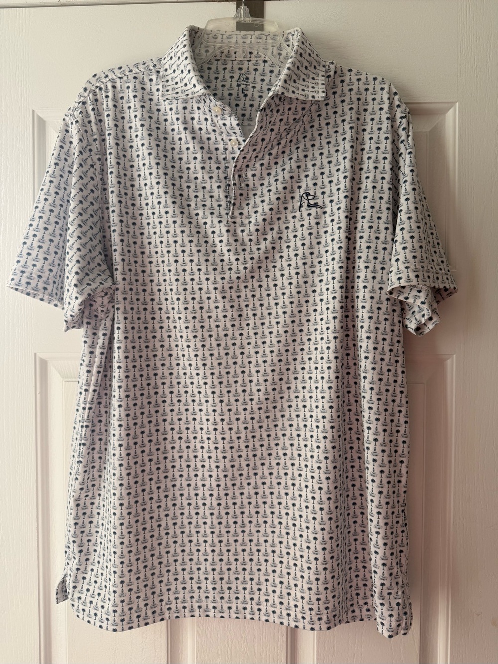 Men's White Polo Shirt with Navy Charleston, SC print